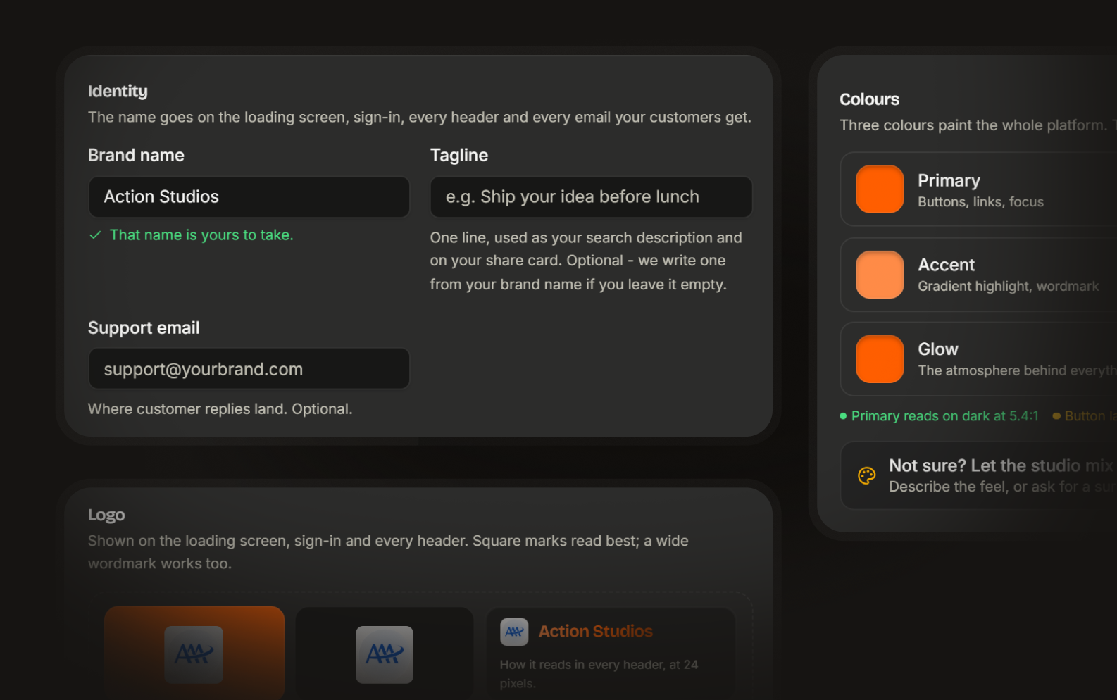 Partner console branding settings