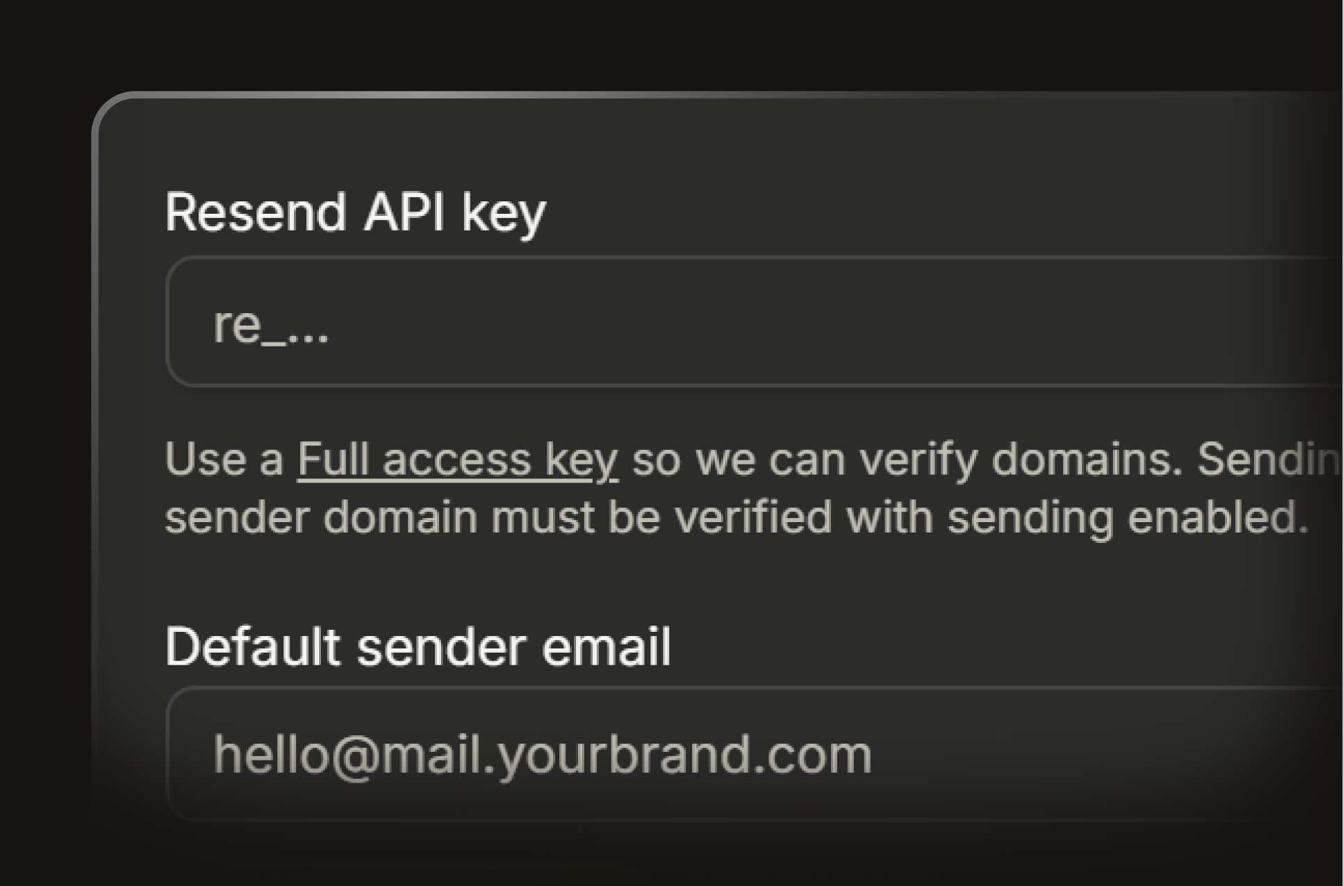 Partner console email sender settings